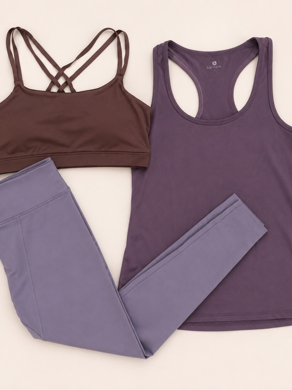 Women’s Workout LOT Purple Racerback Tank w/ Plum Sports Bra & Lavender Leggings